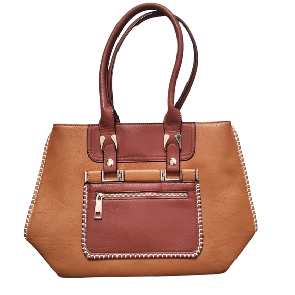 Clarks Handbag Purse 2 tone brown Faux Leather - Picture 2 of 7